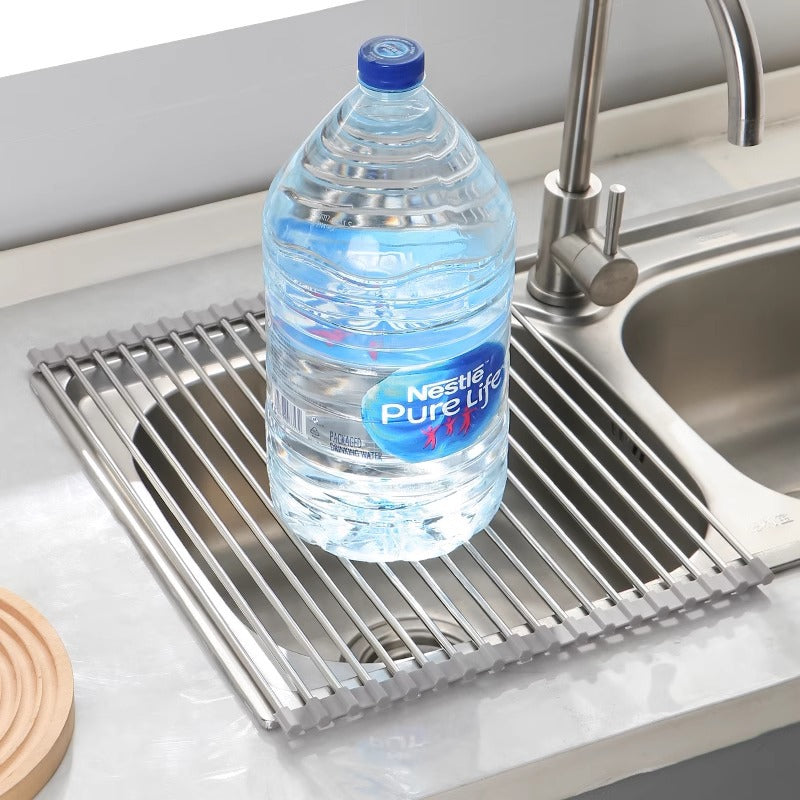 Cross-border sink folding stainless steel drain rack kitchen multi-function bowl and plate storage vegetable and fruit drain curtain