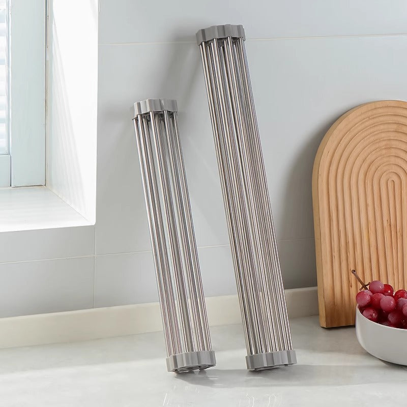 Cross-border sink folding stainless steel drain rack kitchen multi-function bowl and plate storage vegetable and fruit drain curtain