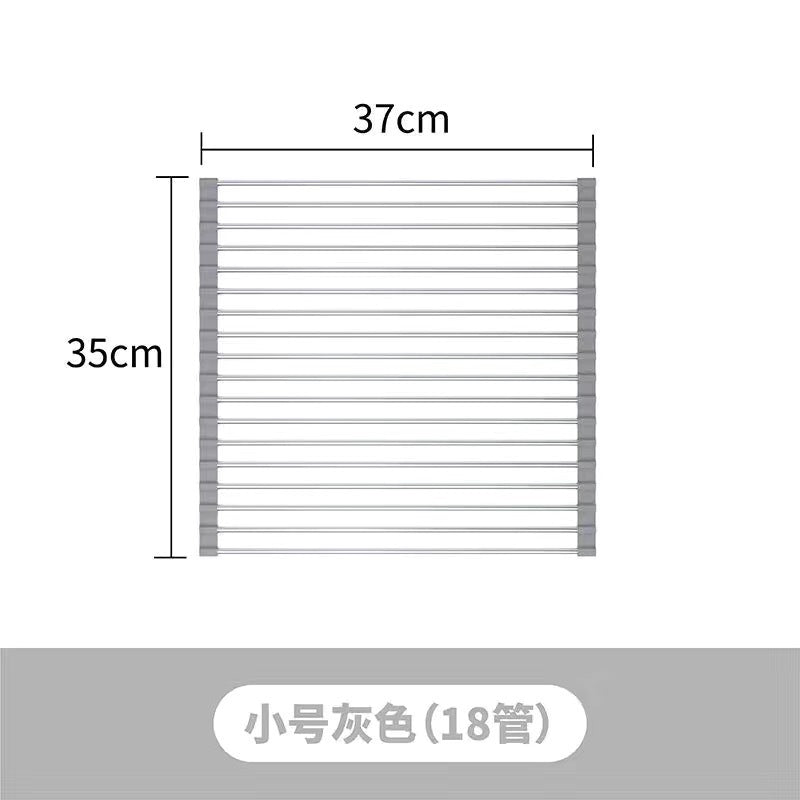 Cross-border sink folding stainless steel drain rack kitchen multi-function bowl and plate storage vegetable and fruit drain curtain